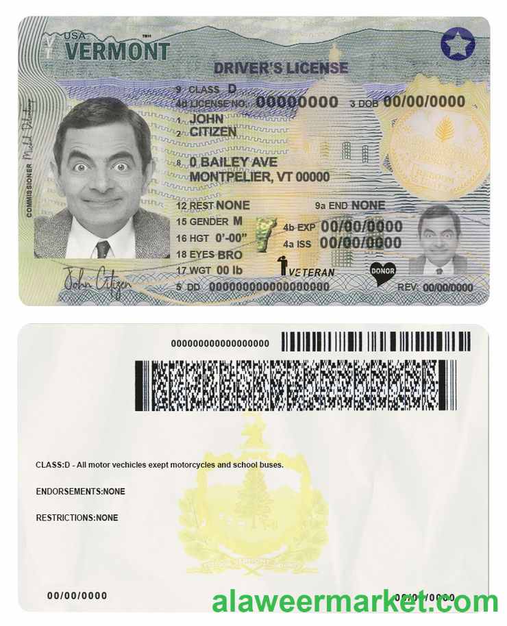 USA Vermont driving license template in PSD format (2019 - present)